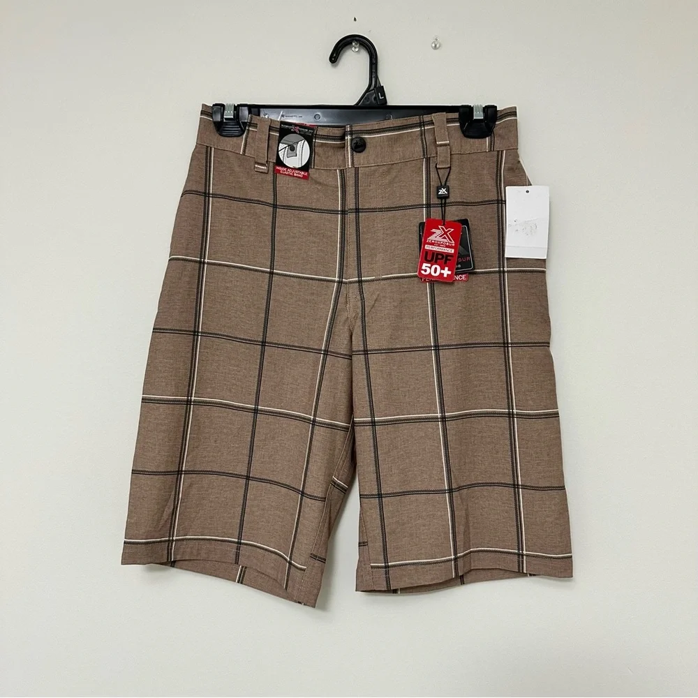 NWT ZeroXposur Brown Plaid Performance Shorts Youth size 12 Sand Plaid Boys' 12
